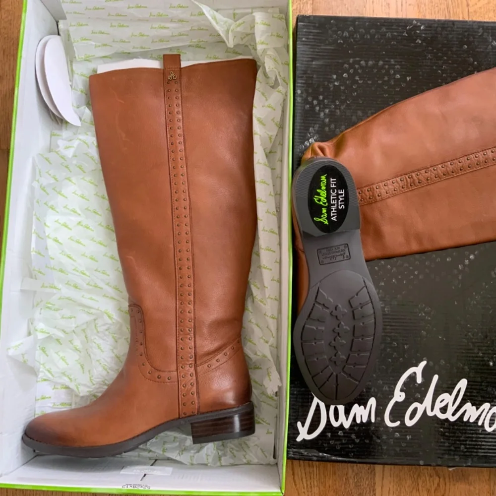 Sam Edelman Women's Prina 2 Whiskey Brown Leather Knee High Riding Boots 6.5